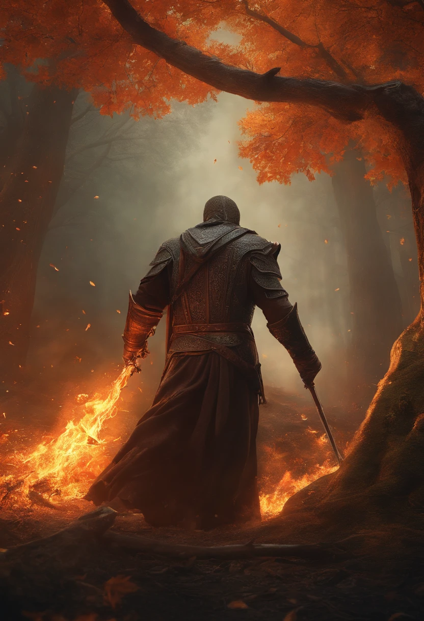 Ultra-detailed CG unity 8k wallpaper, Masterpiece, Best quality, Depth of field, hdr, Intricate), (by Greg Rutkowski: 1.2), Forest of the Wind, Fire Forest: Medieval fantasy forest, An atmosphere of despair, Full angle of movement, Forest of Fire, The terrifying atmosphere of death,,The flames of despair are burning,,Desperate fire,There were countless deaths and injuries, ventania."ln the forest,Fragments of the earth's crust were fractured by earthquakes