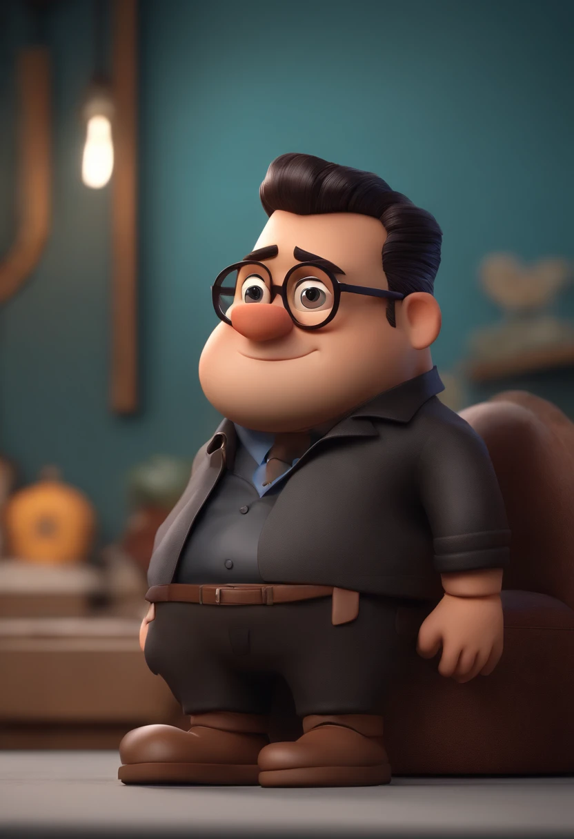 Cartoon character of a man wearing black glasses and a blue shirt, um personagem animado, Caractere estilizado, animation style rendering, 3D estilizado, Arnold Maya render, 3 d render stylized, toon render keyshot, Personagem 3D, Personagem 3D, 3d rendering stylized, 3 d character render, personagem de desenho animado, Personagem de close up, Pose de personagem, (Estilo Pixar) (master part:1.2) (Bokeh) (best quality) (pele detalhada) (textura detalhada) (8k) (argila) (Cinematic lighting) (foco nítido,Senta e vaza a parte superior do corpo