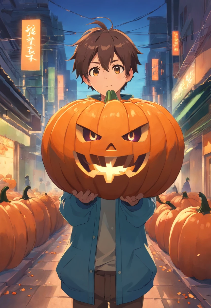 hombre con una cabeza de calabaza hallowen