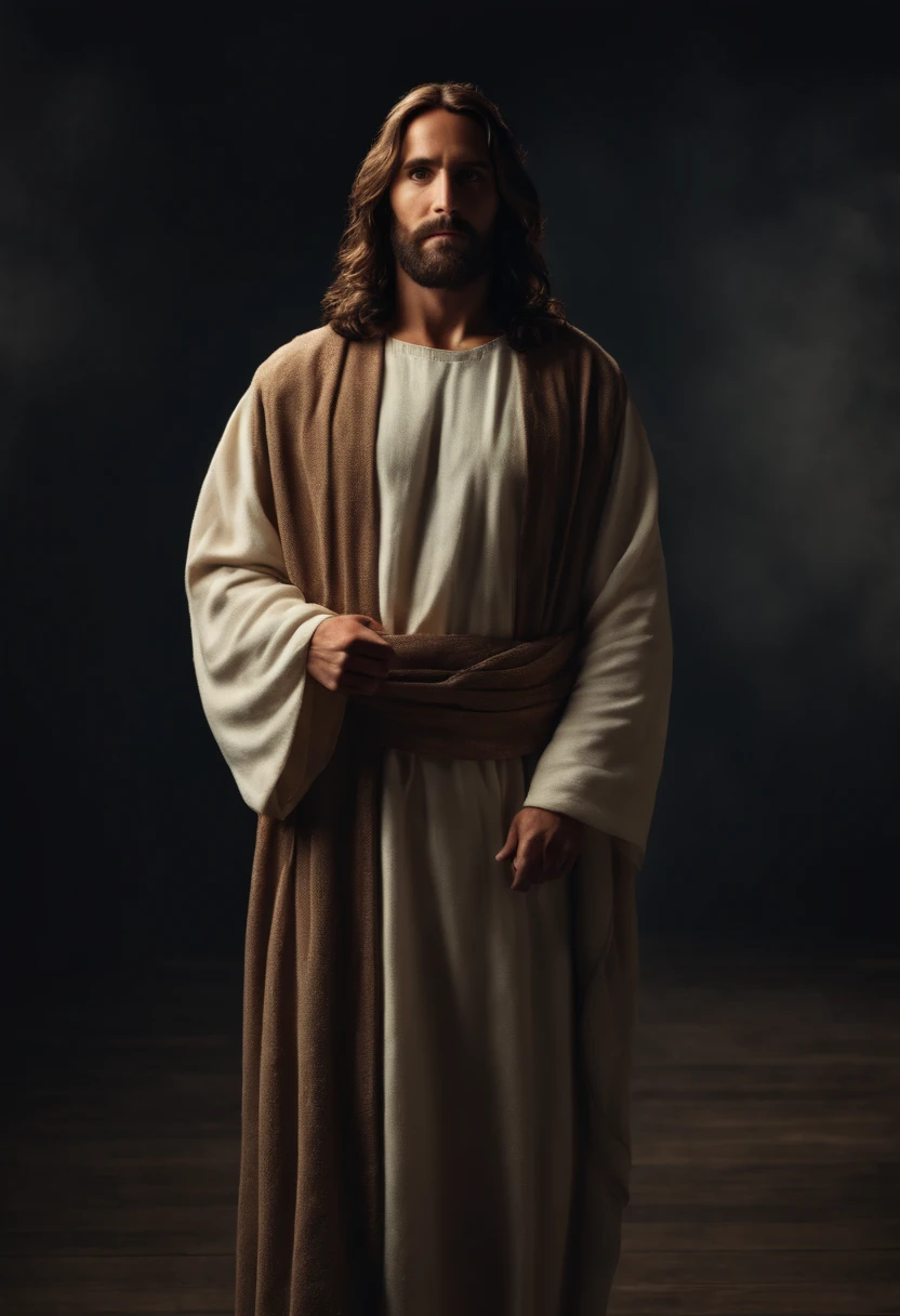 a full body, photorealistic image of Jesus Christ facing the camera in high quality hdr 8k