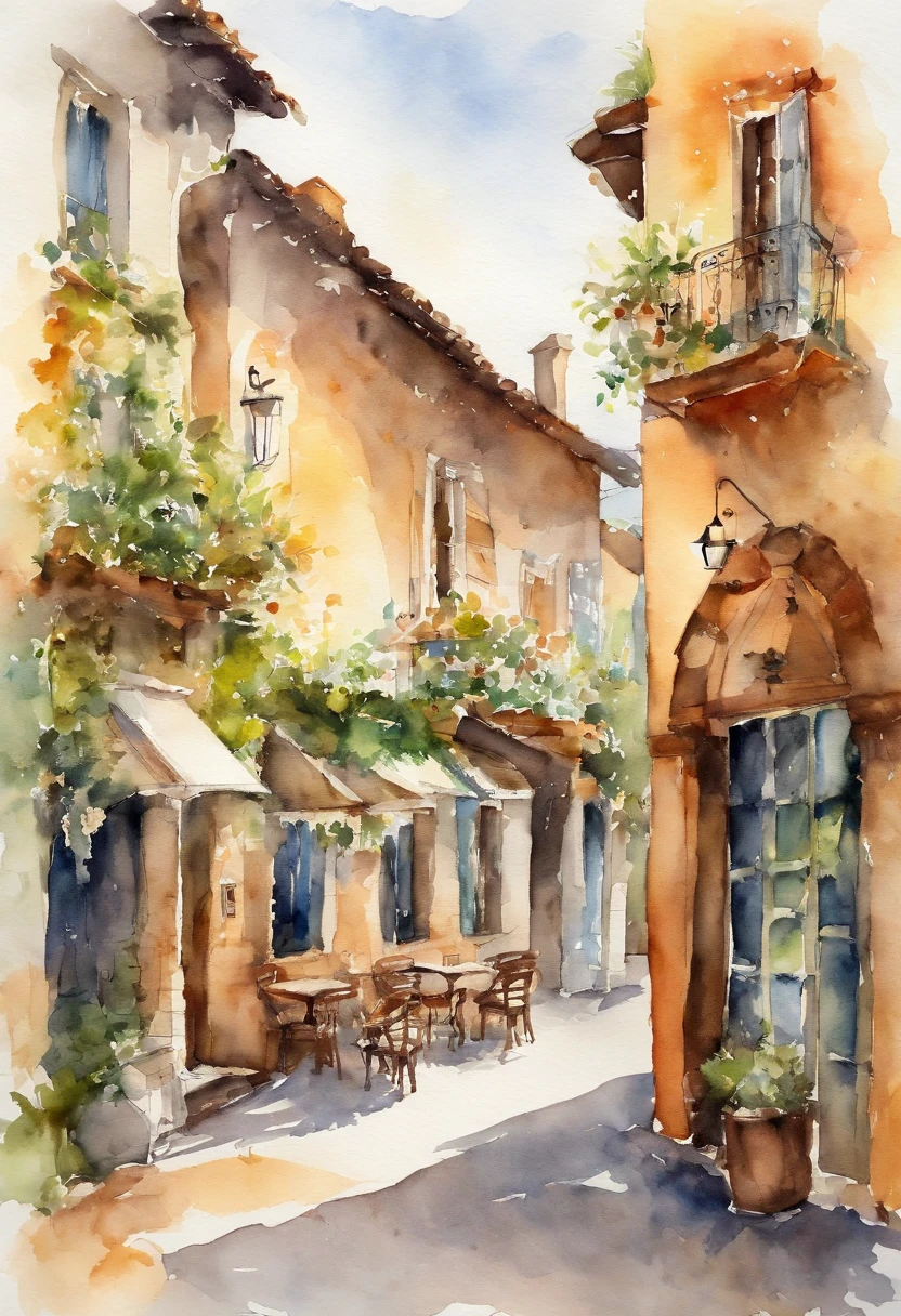 1.light,watercolor,outside of a,coffeeshop,bright,white,background,few,details,dreamy,studio,Ghibli