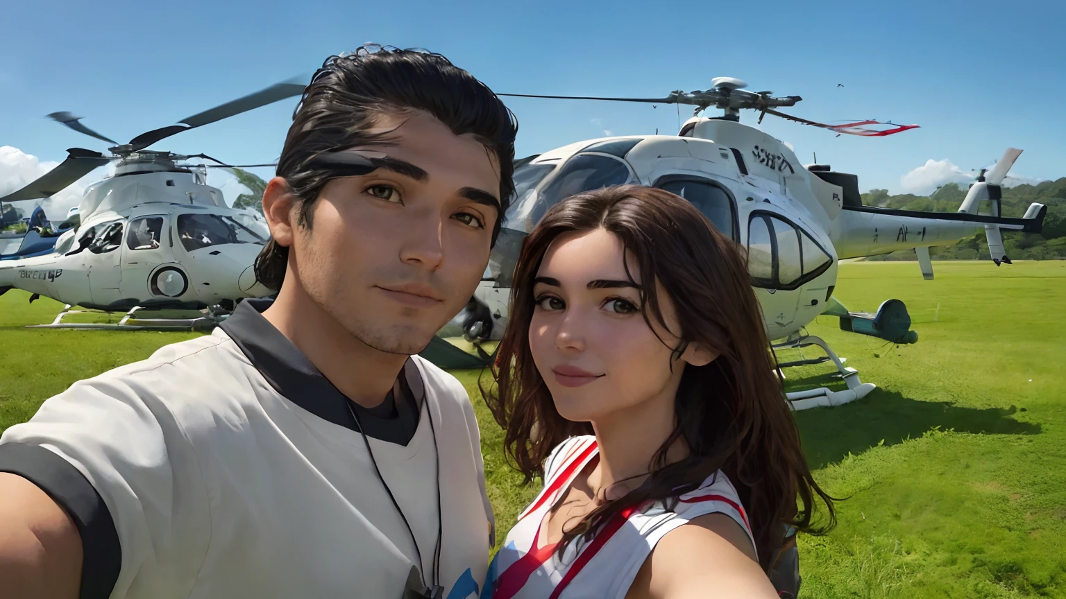 Man and woman taking a selfie in front of a helicopter, Alex Yanes, foto de perfil, imagem de perfil, foto de perfil, imagem do avatar, vacation photo, Parque em segundo plano, foto do perfil, Directed by: Alejandro Obregon, Lorena Avarez, foto de perfil 1024px, Foto de perfil, inspired by Glòria Muñoz, Aviadores