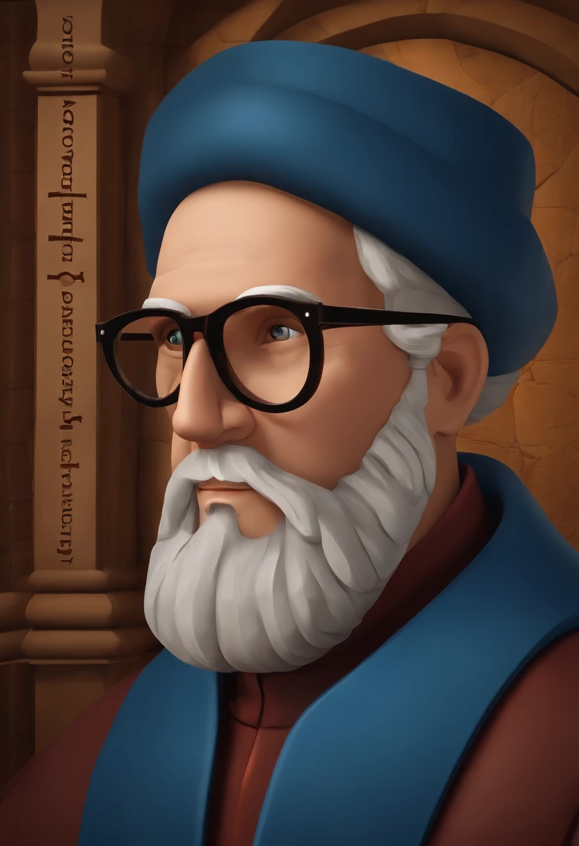 Create a 3D Poster Inspired by Pixar Animation, de um homem de cabelos curtos, loiro, com barba, with blue frame rectangular glasses, vestindo roupas como as de Martinho Lutero. The scene is of this man setting down the 95 theses of the Protestant Reformation. On the poster it says: "October 31: Protestant Reformation Day".