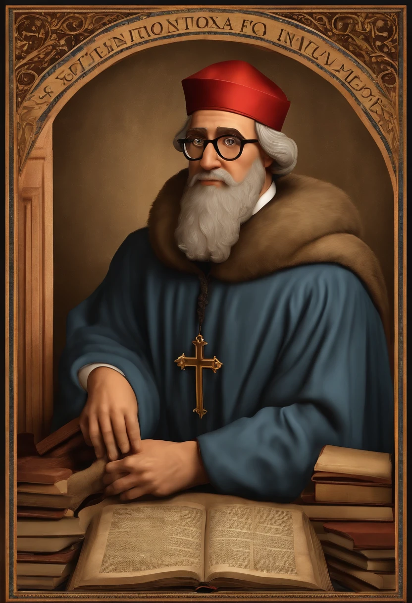 Create a 3D Poster Inspired by Pixar Animation, de um homem de cabelos curtos, loiro, com barba, with blue frame rectangular glasses, vestindo roupas como as de Martinho Lutero. The scene is of this man setting down the 95 theses of the Protestant Reformation. On the poster it says: "October 31: Protestant Reformation Day".