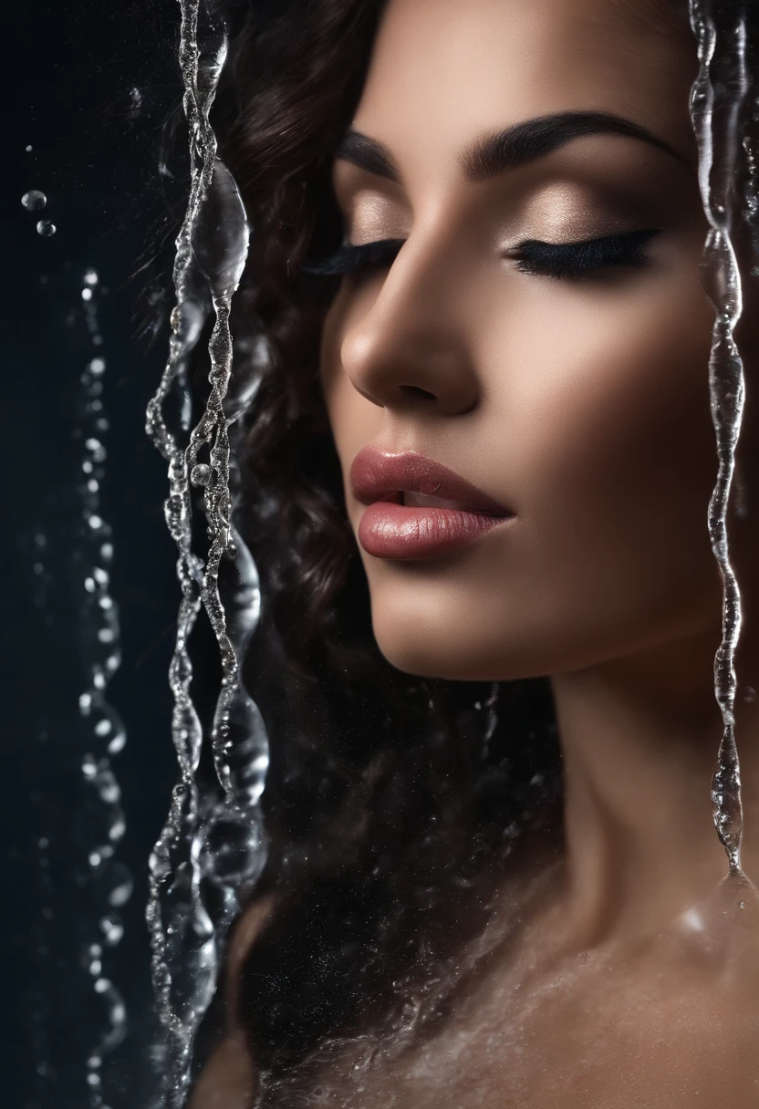 best quality, Altas, ultra-detalhado, Realistic, Retratos, cores vibrantes, soft lighting, pele molhada, dripping water, vapor, revestimentos de banheiro, cabelos molhados, cortina de chuveiro, porta de vidro, vidro brilhante, soap suds, gel de banho, droplets of water, Spletzer de cereja