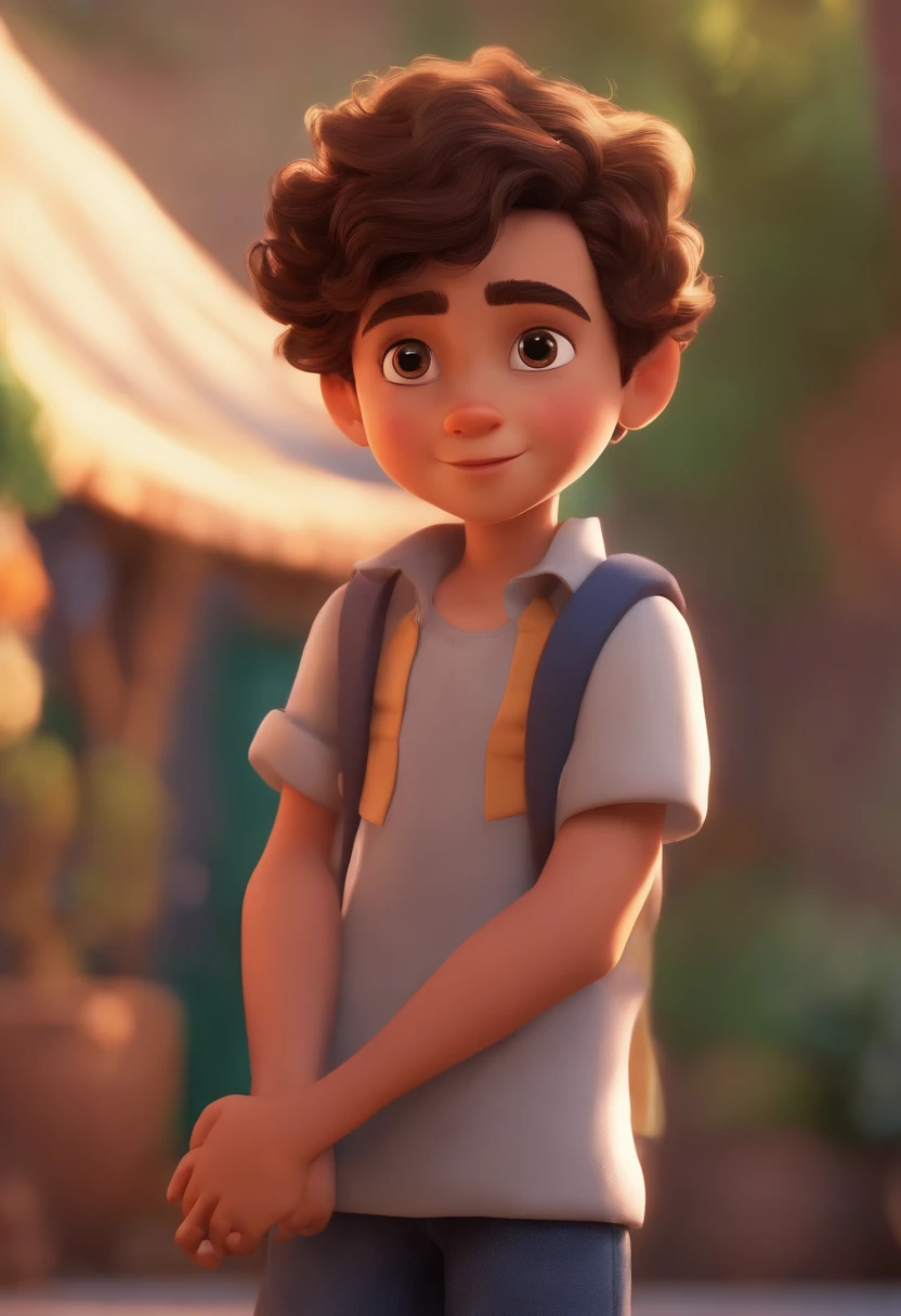 Image of a boy for a story in a YouTube video in Pixar format, He's the little allabester, He's the class leader, He's outgoing, Playful and gets up for a lot of things, cabelo curto