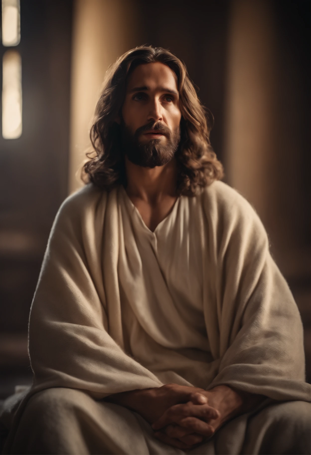 a full body, photorealistic image of Jesus Christ facing the camera in high quality hdr 8k