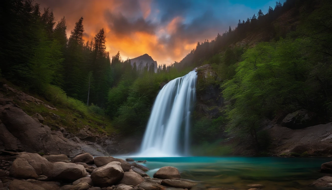Waterfall-like water flows in the mountains