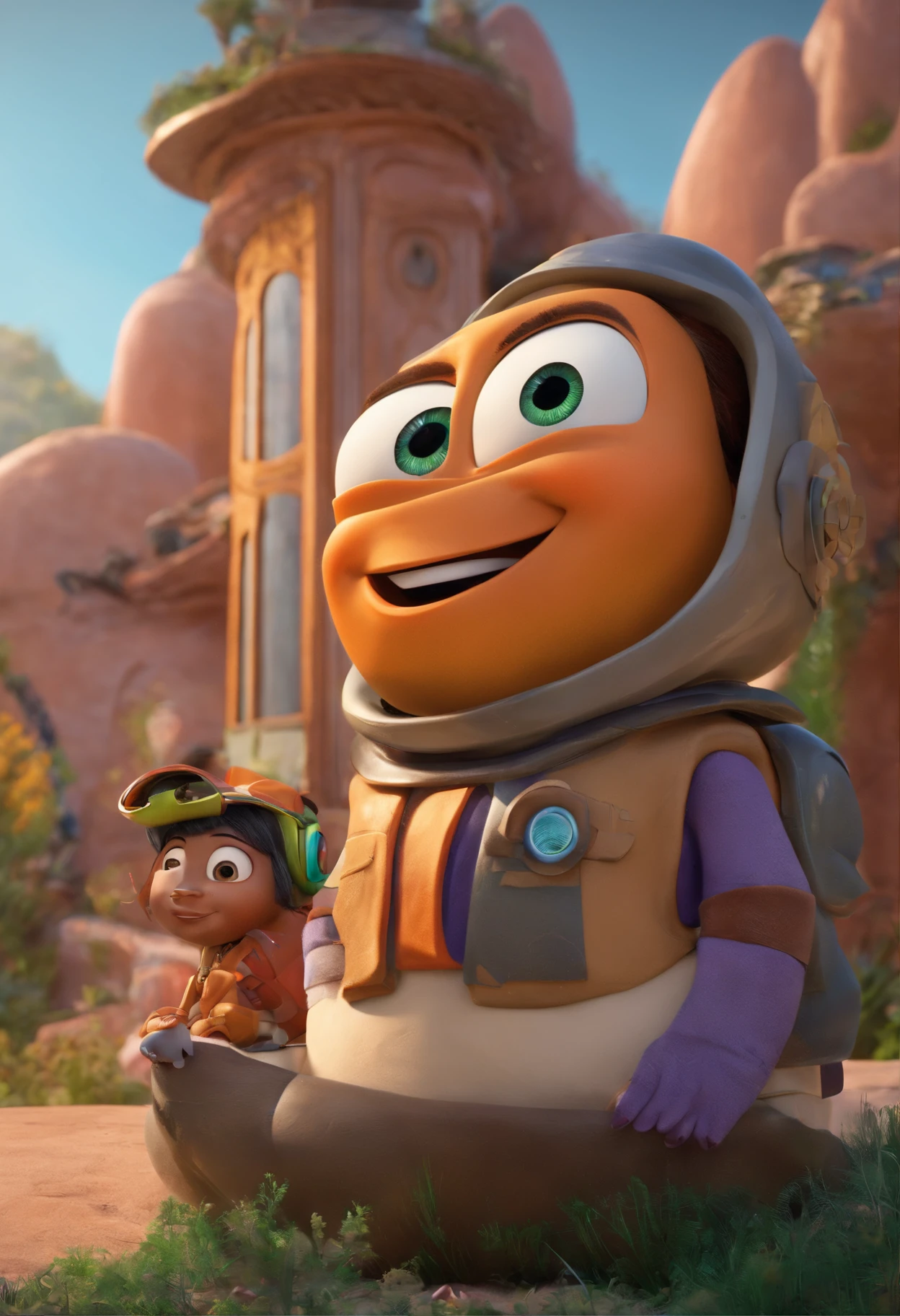 Um arquiteto de sonhos futurista, mas realista, inspired by Pixar animation, de perto. The character takes center stage with captivating facial expressions, oferecendo um toque de irrealidade.