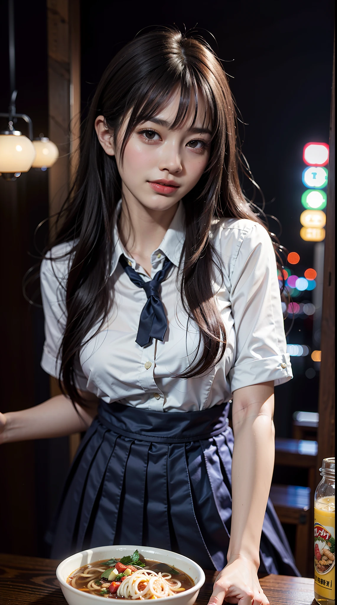 1girl, Amazing face and eyes, (extremely detailed beautiful face), (School uniform:1.5), (pleated mini skirt), (Best Quality:1.4), (Ultra-detailed), (Ultra realistic, photo-realistic:1.37), beautiful fair skin, extremely detailed CG unified 8k wallpaper, raw photos, professional photograpy, cinematic lighting, indoors, (Shopping streets, candy stores:1.5),  fancy shop, crowds,