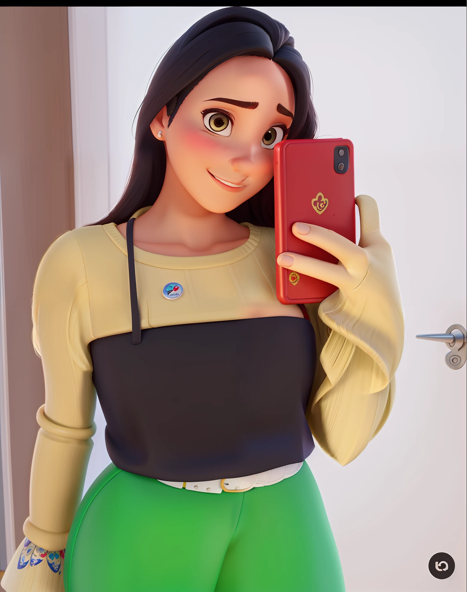 Uma mulher de cabelos pretos, morena, estilo disney, pixar, alta qualidade, melhor qualidade