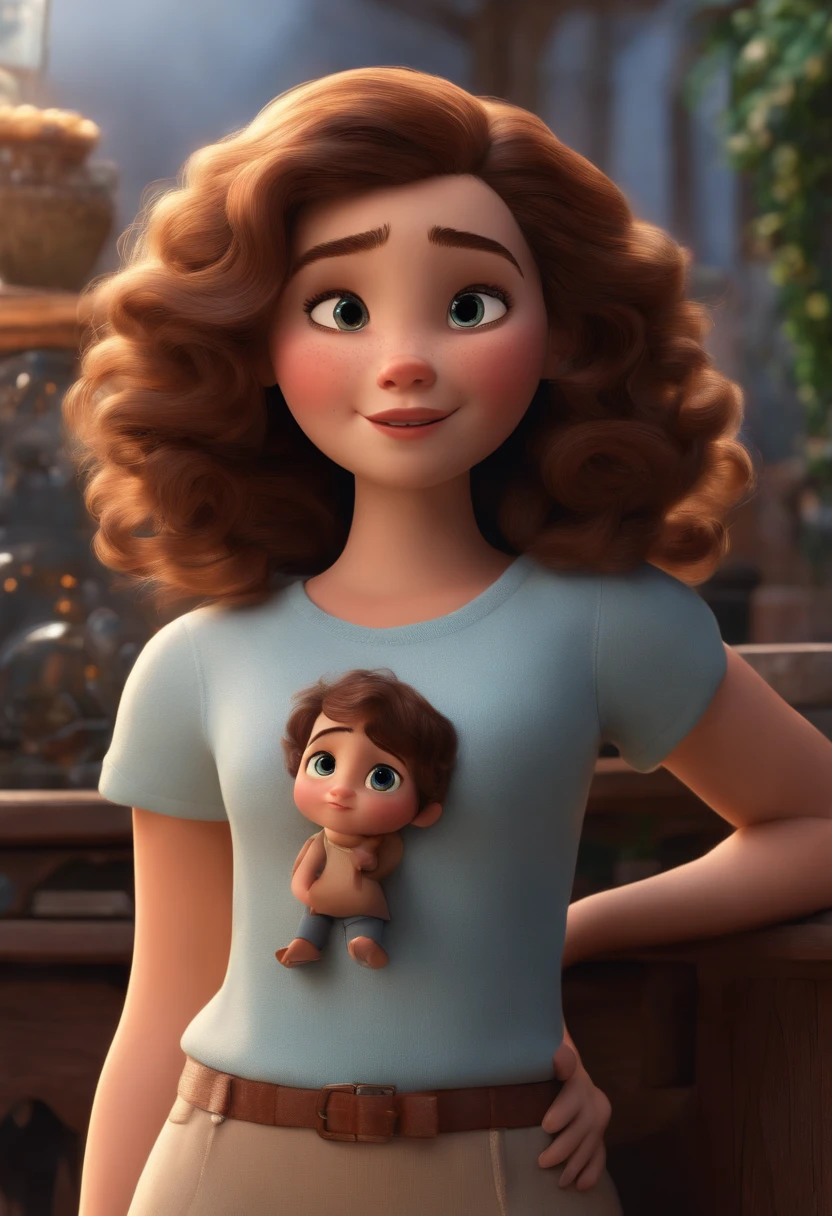 White girl, pixar style, big hear black