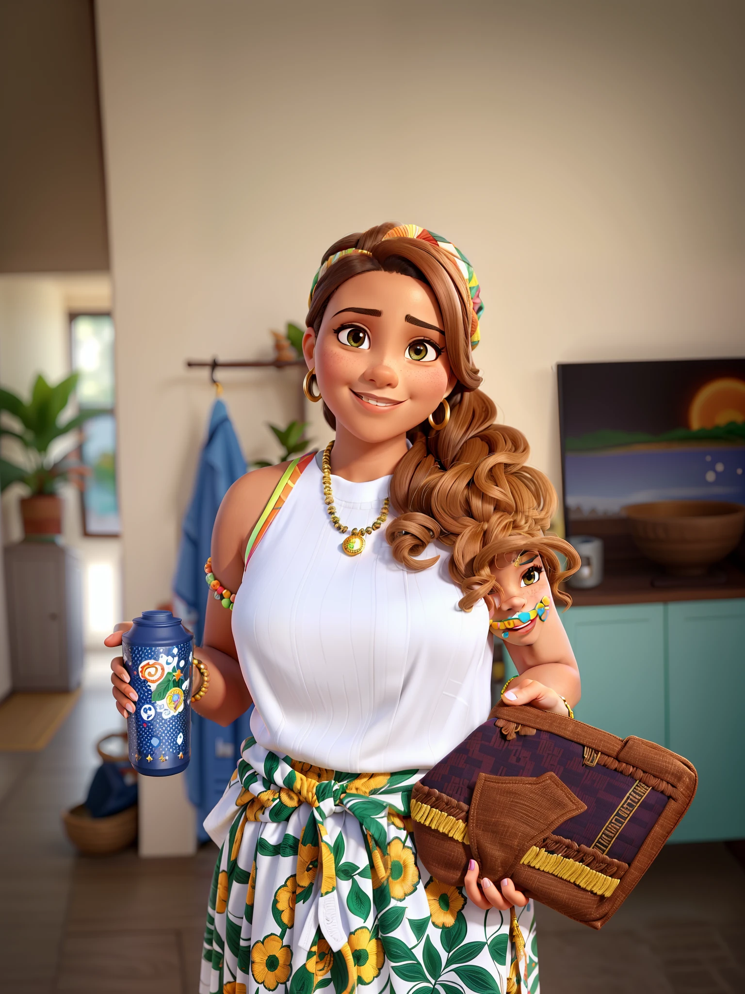 (best quality,4k,8k,Altas,master part:1.2),ultra-detalhado,(Realistic,fotorrealista,photo-realistic:1.37),mulher africana bonita,tirar uma selfie,sorridente,alguns cabelos cobrindo levemente o olho direito,Traje elegante,Joias africanas,brincos de ouro,pele brilhante,striking facial features,tom de pele escuro,fundo vibrante,Plantas Verdes,luz solar suave,tez de bronze,olhos expressivos,olhar intenso,postura confiante,maquiagem estilosa,pau de selfie,Smartphone camera,high resolution image,Ambiente de jardim exuberante,vivid colors,cabelos longos e cacheados,African Print Headwrap,Ethnic Accessories,Decorative braids,unique hairstyle,expression joyful,playful mood,Vestido azul do oceano,Estilo Retrato,professional photographie,Artistic Perspective,candid shot,Empowering representation,energia positiva,Celebrating Diversity,feminine strength,Sombra escura Proud Heritage