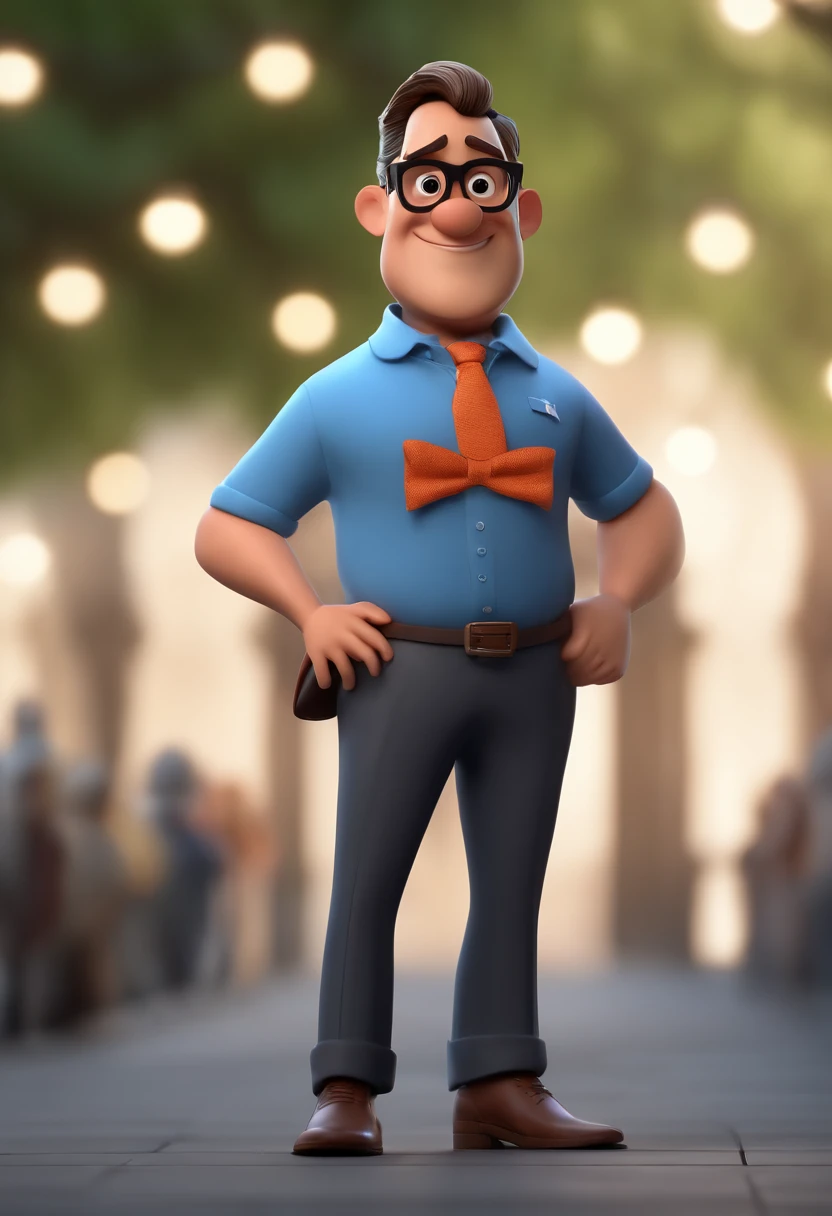 Cartoon character of a man with black glasses and a blue shirt, animation character, Caractere estilizado, animation style rendering, 3D estilizado, Arnold Maya render, 3 d render stylized, toon render keyshot, Personagem 3D, Personagem 3D, 3d rendering stylized, 3 d character render, personagem de desenho animado, Personagem de close up, Pose de personagem, (Estilo Pixar) (master part:1.2) (Bokeh) (best quality) (pele detalhada) (textura detalhada) (8k) (argila) (Cinematic lighting) (foco nítido