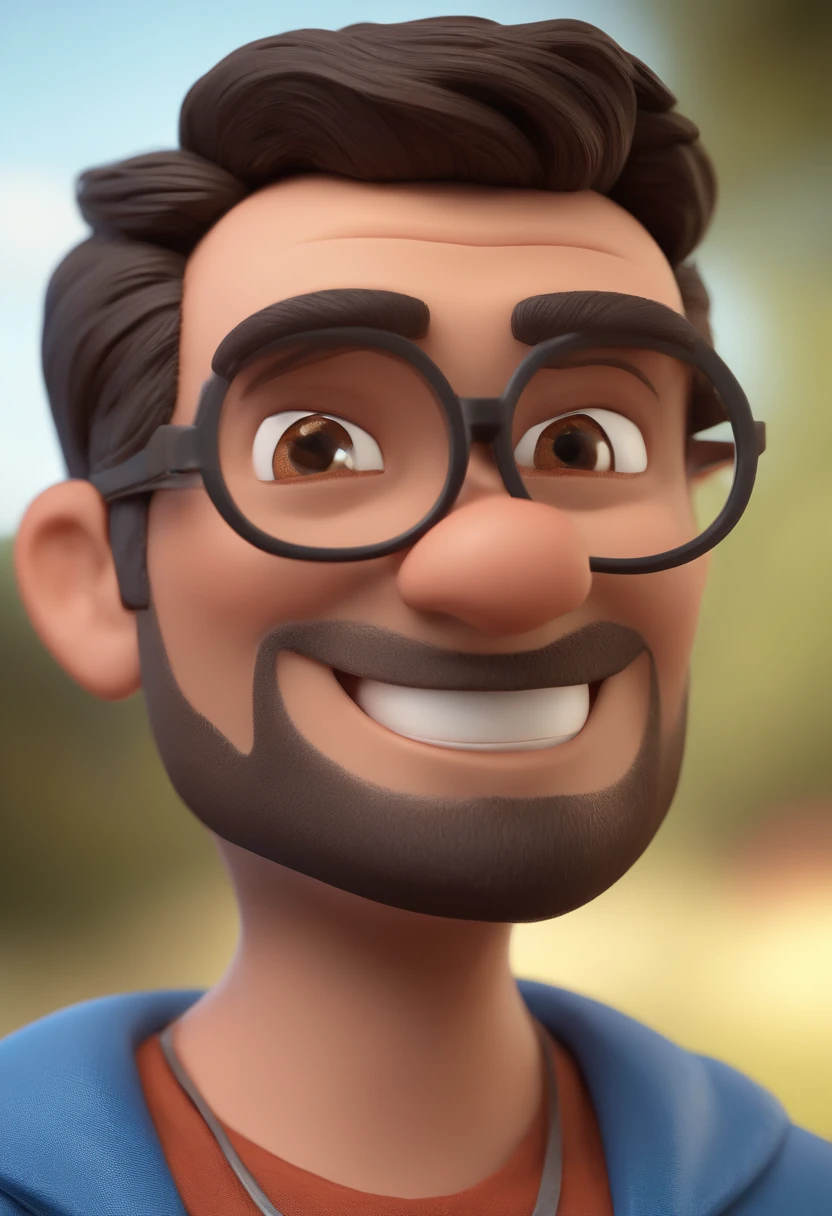 Cartoon character of a man with black glasses and a blue shirt, animation character, Caractere estilizado, animation style rendering, 3D estilizado, Arnold Maya render, 3 d render stylized, toon render keyshot, Personagem 3D, Personagem 3D, 3d rendering stylized, 3 d character render, personagem de desenho animado, Personagem de close up, Pose de personagem, (Estilo Pixar) (master part:1.2) (Bokeh) (best quality) (pele detalhada) (textura detalhada) (8k) (argila) (Cinematic lighting) (foco nítido