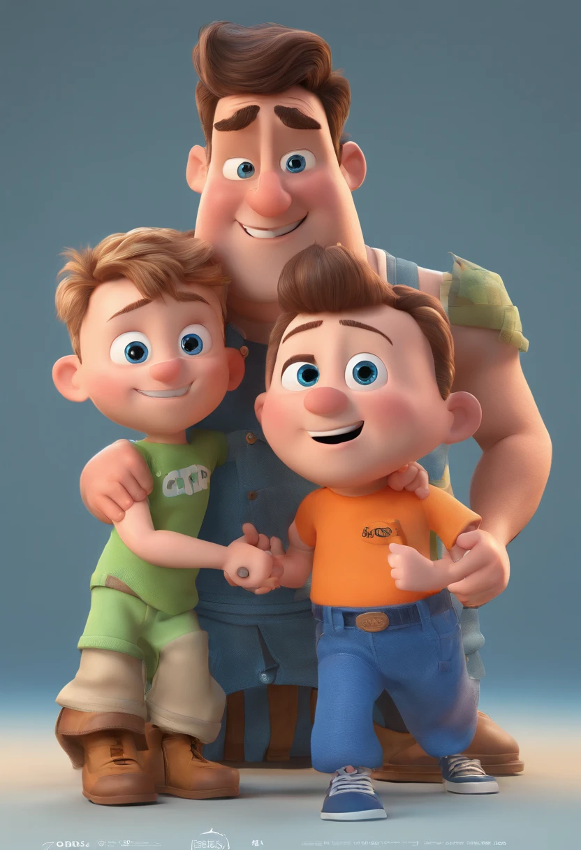 Estilo Pixar: The grown man is holding a naked blue-eyed boy and in his other hand he is holding a pair of scissors and is trying to cut off the boy's testicles,3D Poster,Disney