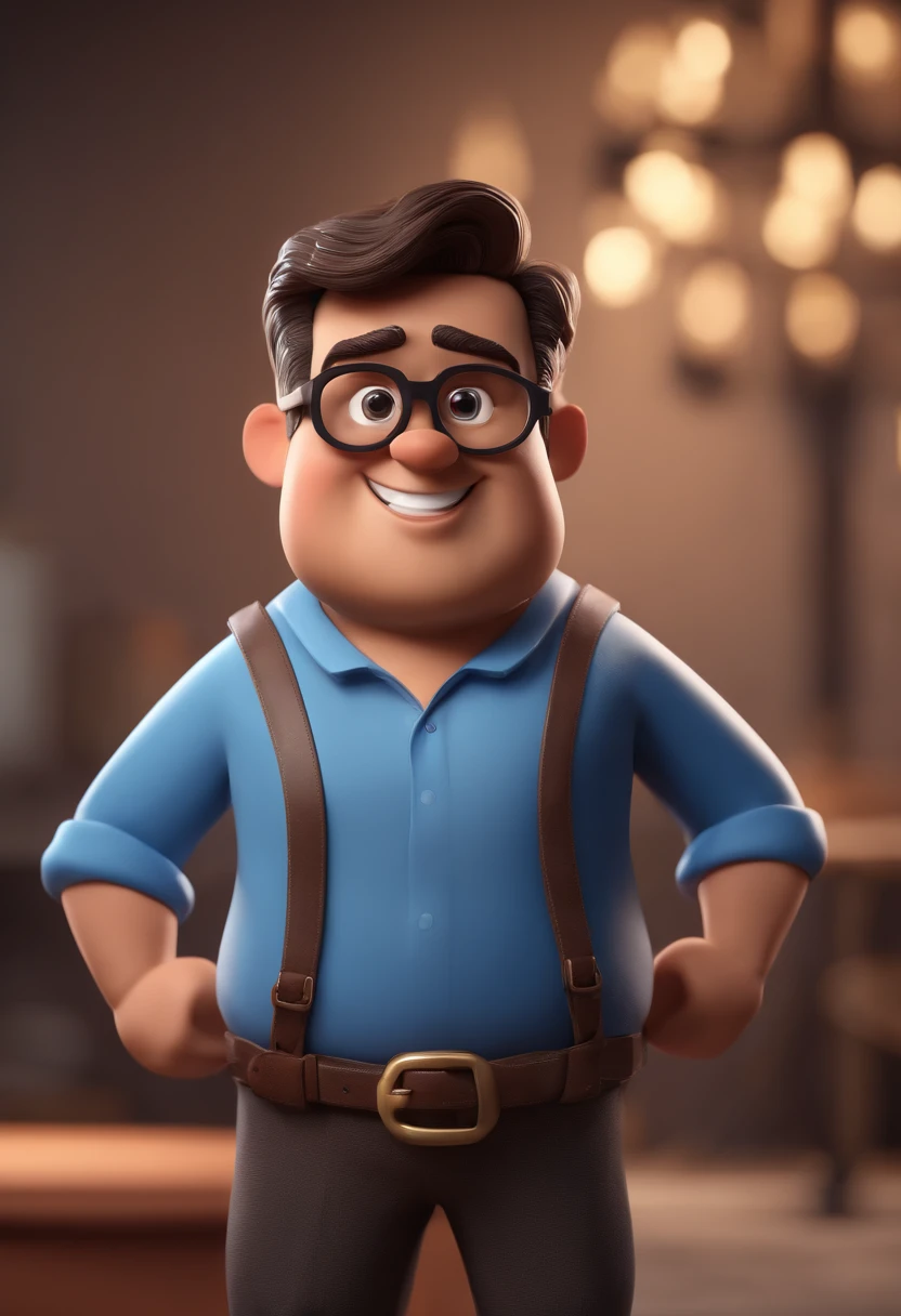 Cartoon character of a man with black glasses and a blue shirt, animation character, Caractere estilizado, animation style rendering, 3D estilizado, Arnold Maya render, 3 d render stylized, toon render keyshot, Personagem 3D, Personagem 3D, 3d rendering stylized, 3 d character render, personagem de desenho animado, Personagem de close up, Pose de personagem, (Estilo Pixar) (master part:1.2) (Bokeh) (best quality) (pele detalhada) (textura detalhada) (8k) (argila) (Cinematic lighting) (foco nítido