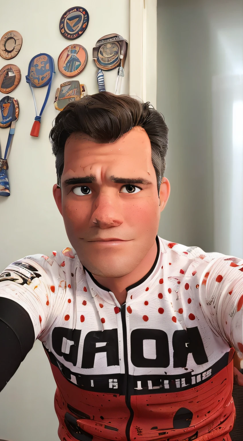 homem branco 48 ano com camisa de ciclismo