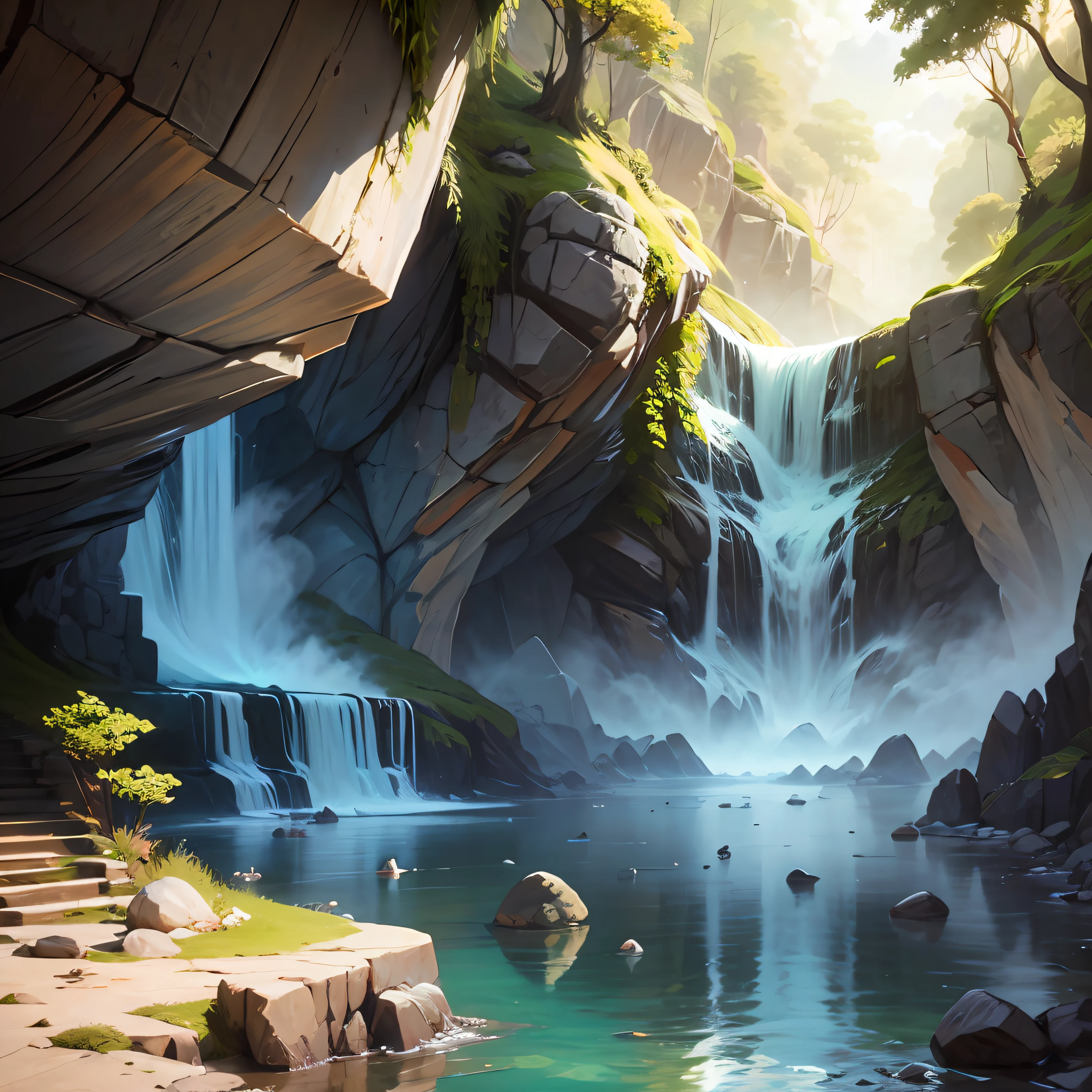 selva con una bonita catarata, dentro de una bola de cristal. Pintura digital. Muy detallado. Ultra detallada. 8k --auto --s2