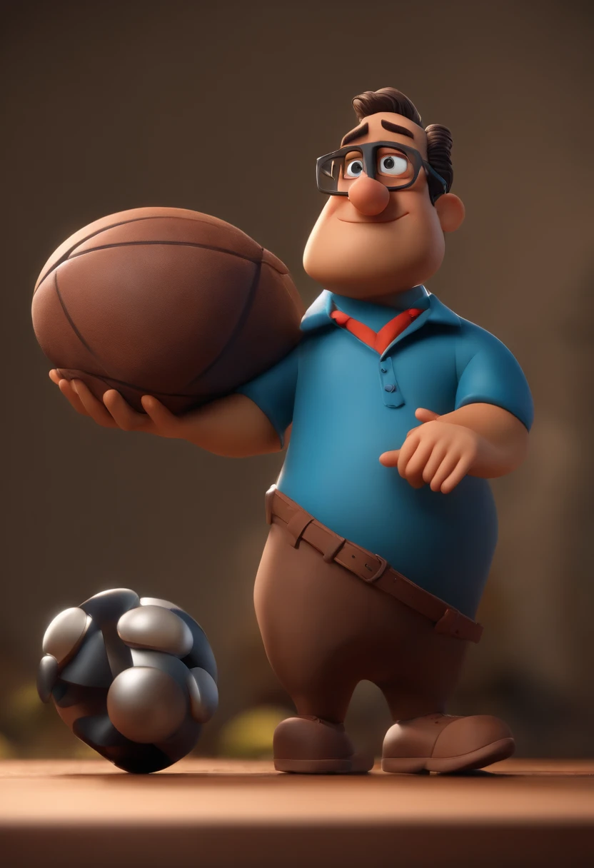 Cartoon character of a man with black glasses, cabelo cacheado marrom escuro e uma camisa azul, animation character, Caractere estilizado, animation style rendering, 3D estilizado, Arnold Maya render, 3 d render stylized, toon render keyshot, Personagem 3D, Personagem 3D, 3d rendering stylized, 3 d character render, personagem de desenho animado, Personagem de close up, Pose de personagem,  (Estilo Pixar) (master part:1.2) (Bokeh) (best quality) (pele detalhada) (textura detalhada) (8k) (argila) (Cinematic lighting) (foco nítido