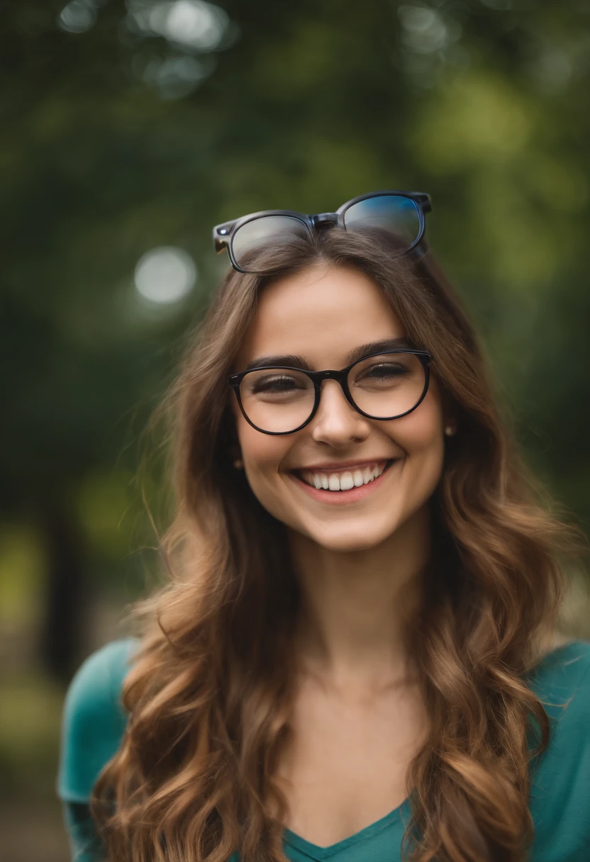 smiling woman with glasses and a colorful lanyard around her neck, selfie of a young woman, slight nerdy smile, cute slightly nerdy smile, headshot profile picture, happily smiling at the camera, she is smiling, smiling and looking directly, very very low quality picture, frontal picture, she is smiling and happy, very slightly smiling, beautiful and smiling, profile image