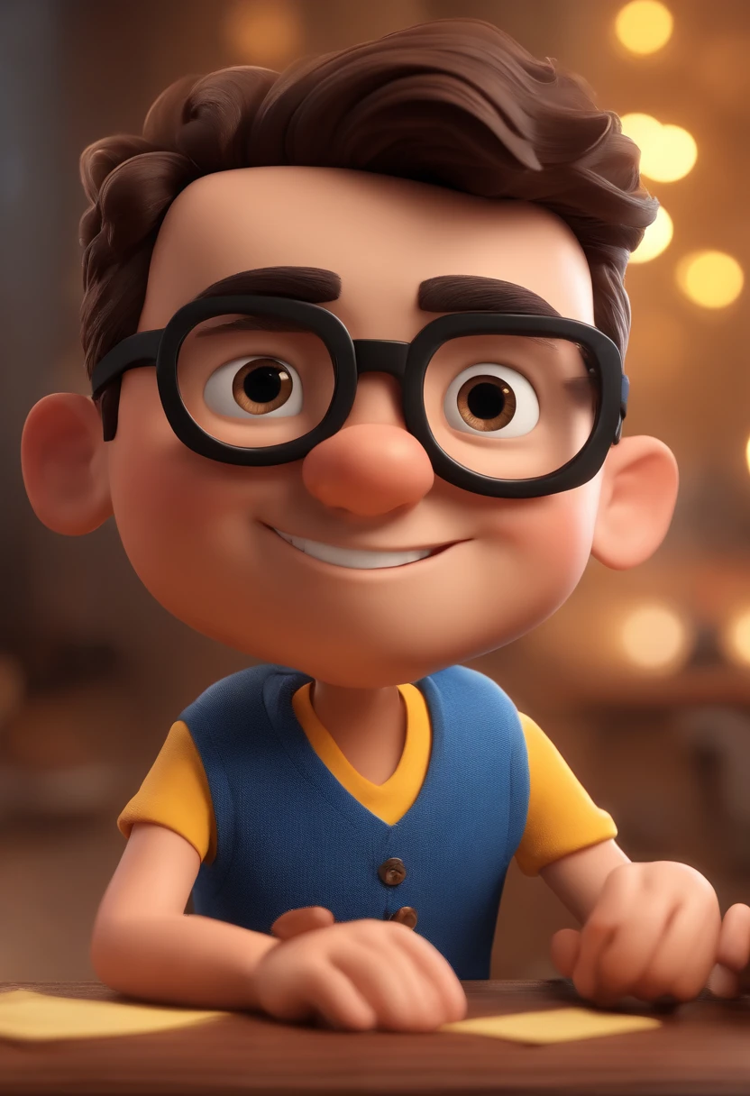 Cartoon character of a man with black glasses and a blue shirt, animation character, Caractere estilizado, animation style rendering, 3D estilizado, Arnold Maya render, 3 d render stylized, toon render keyshot, Personagem 3D, Personagem 3D, 3d rendering stylized, 3 d character render, personagem de desenho animado, Personagem de close up, Pose de personagem, (Estilo Pixar) (master part:1.2) (Bokeh) (best quality) (pele detalhada) (textura detalhada) (8k) (argila) (Cinematic lighting) (foco nítido