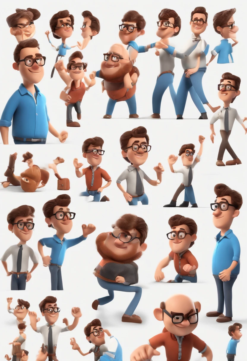 Cartoon character of a man with black glasses and a blue shirt, animation character, Caractere estilizado, animation style rendering, 3D estilizado, Arnold Maya render, 3 d render stylized, toon render keyshot, Personagem 3D, Personagem 3D, 3d rendering stylized, 3 d character render, personagem de desenho animado, Personagem de close up, Pose de personagem,  (Estilo Pixar) (master part:1.2) (Bokeh) (best quality) (pele detalhada) (textura detalhada) (8k) (argila) (Cinematic lighting) (foco nítido