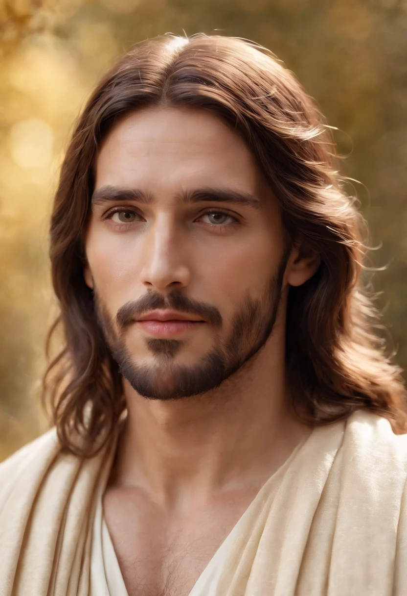 jesus chirst(high quality,hdr,8k:1.2),ultra-detailed,(realistic,photorealistic,photo-realistic:1.37),a full body, staring directly at the camera, breathtaking eyes, majestic presence, divine atmosphere, flowing long hair, bearded face, compassionate smile, intricate golden halo, calm and peaceful expression, soft and gentle lighting, vibrant colors, fine brushstrokes, translucent drapery, ornate robes, sacred aura, ethereal background, divine radiance, solemn and spiritual ambiance, iconic and iconic depiction