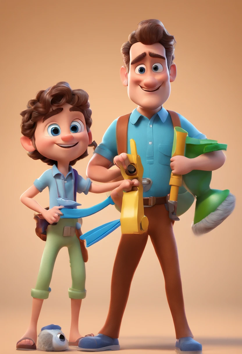 Estilo Pixar: The grown man is holding a naked blue-eyed boy and in his other hand he is holding a pair of scissors and is trying to cut off the boy's testicles,3D Poster,Disney