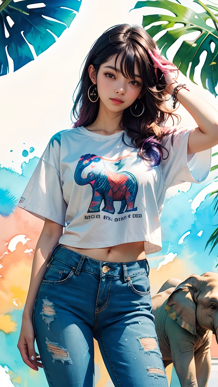 Elephant design, front facing, colorful