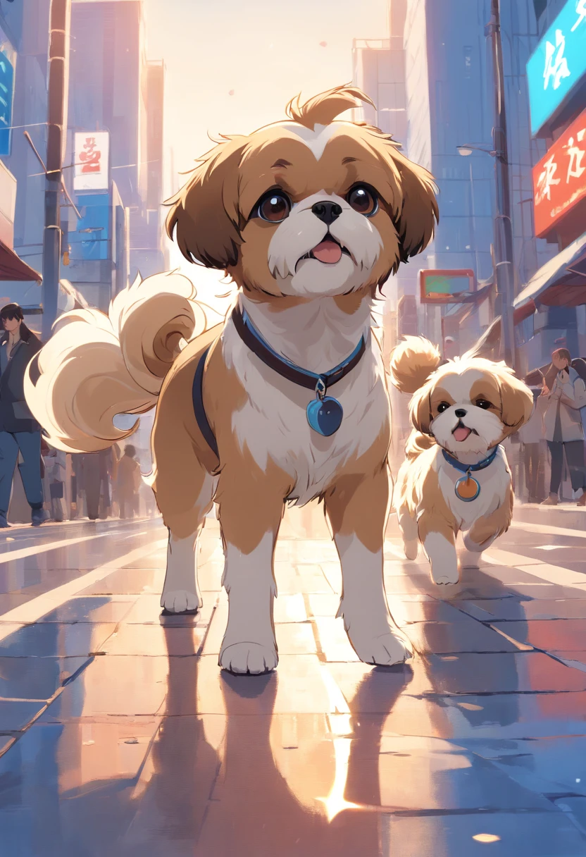 Um adesivo, Cachorros de Shih Tzu, contornos, vetor, Contorno branco