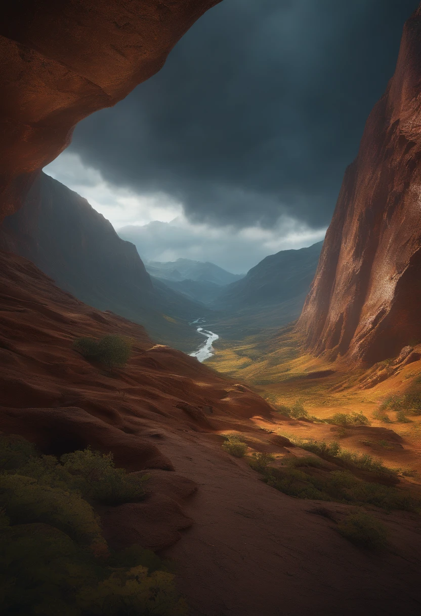 "(Ultra-detailed CG unity 8k wallpaper, Masterpiece, Best quality, Depth of field,A physical landslide caused by a storm,The land is uneven
