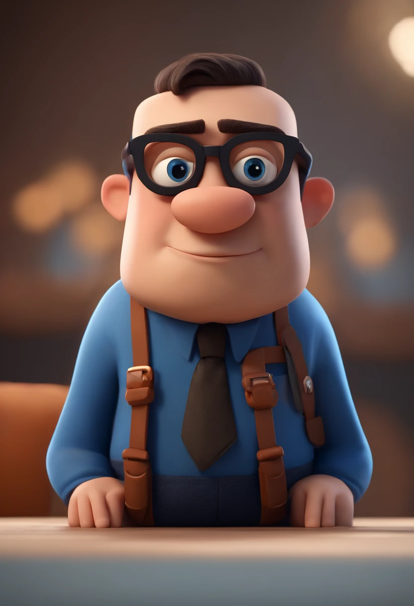 Cartoon character of a man wearing black glasses and a blue shirt, um personagem animado, Caractere estilizado, animation style rendering, 3D estilizado, Arnold Maya render, 3 d render stylized, toon render keyshot, Personagem 3D, Personagem 3D, 3d rendering stylized, 3 d character render, personagem de desenho animado, Personagem de close up, Pose de personagem,  (Estilo Pixar) (master part:1.2) (Bokeh) (best quality) (pele detalhada) (textura detalhada) (8k) (argila) (Cinematic lighting) (foco nítido