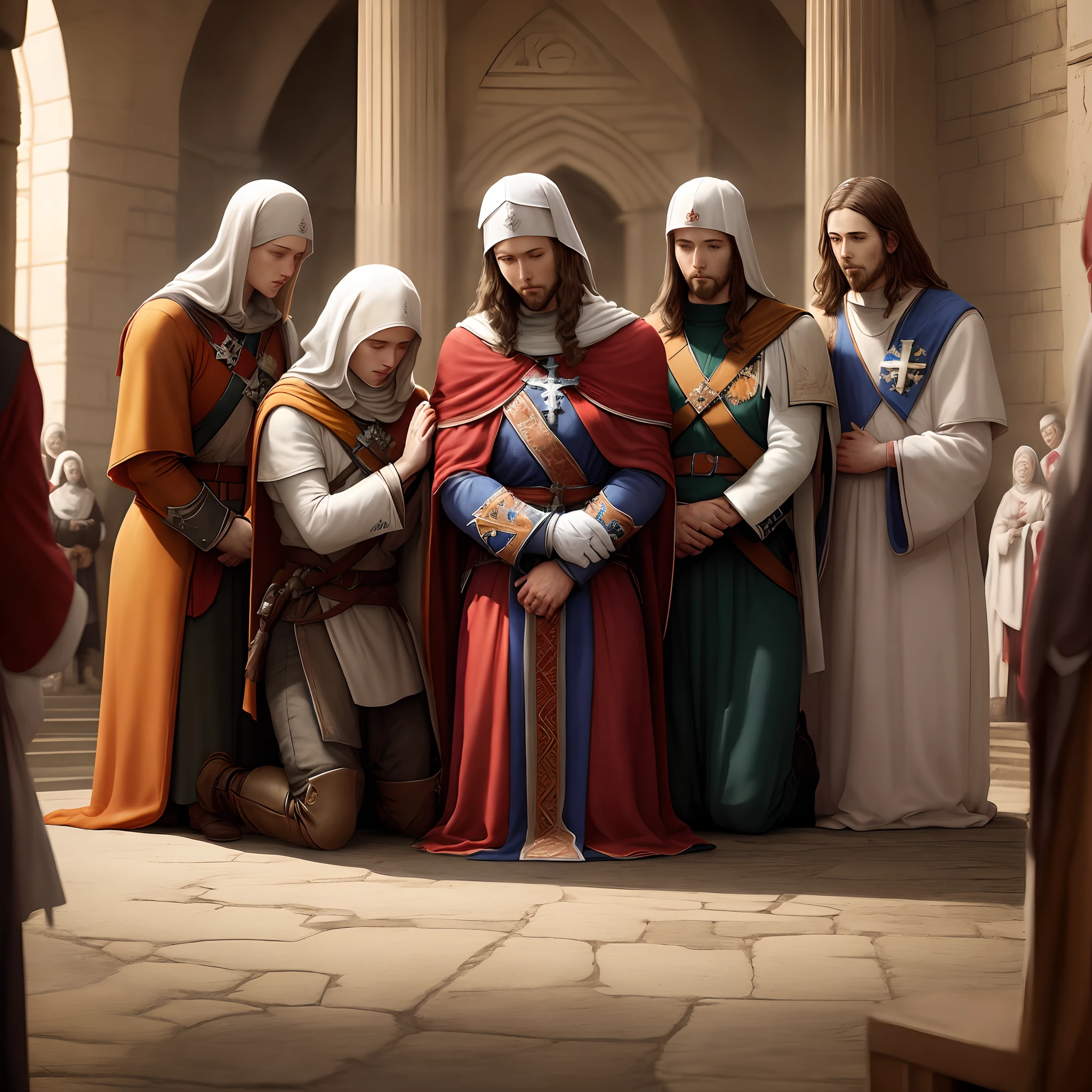 Templars kneeling in front of glorious Jesus Christ