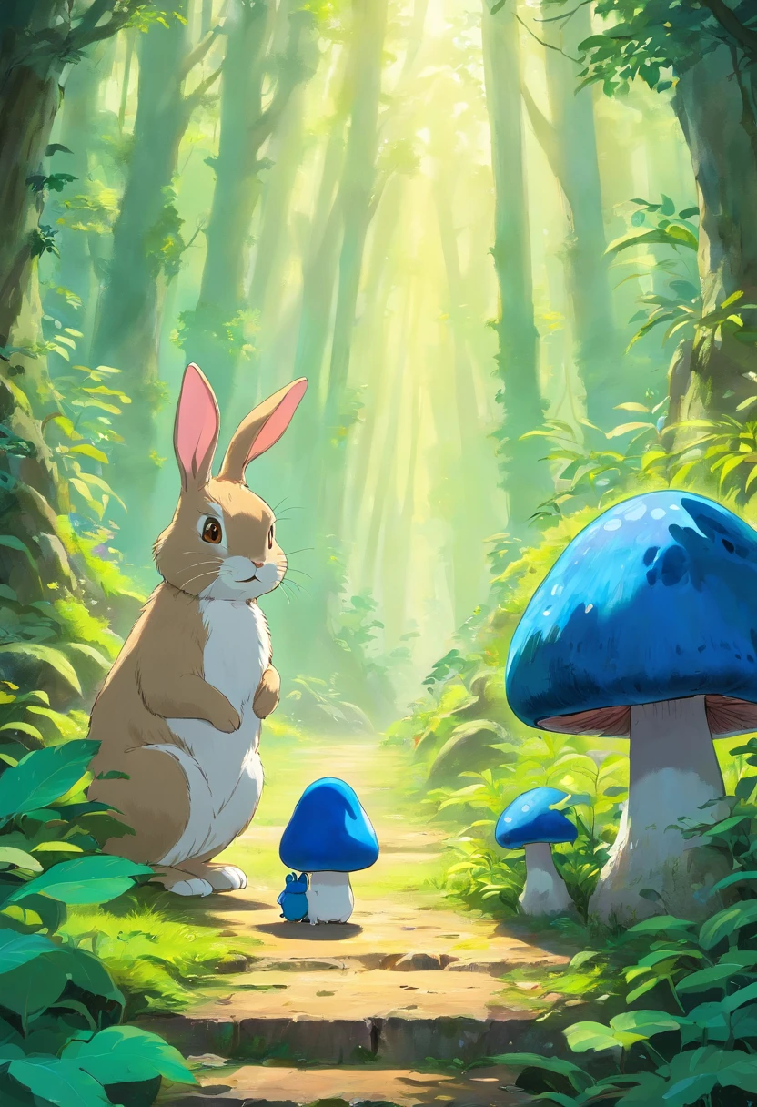 The rabbit chats with the blue mushroom in Morili