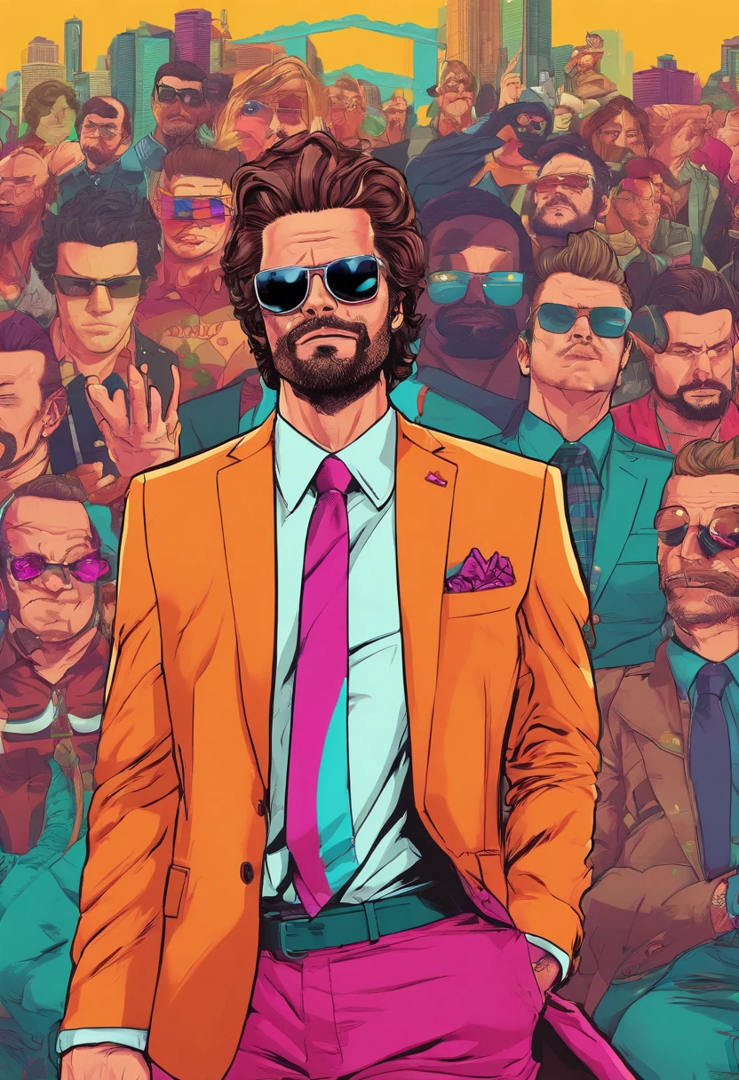 una imagen de un hombre con el pelo negro peina hacia el lado, lentes y barba, con traje elegante y sin corbata, al fondo una ciudad