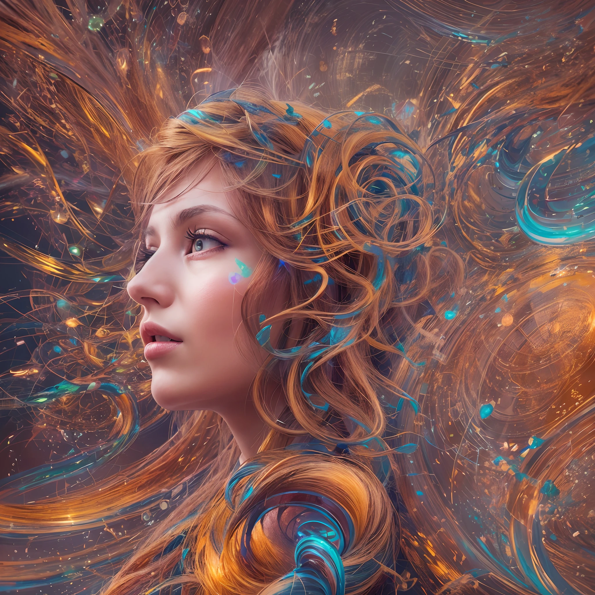 The best creative art of this century. Regenbogenfarbene, Mucus-like liquid intertwines with a beautiful woman. The back of a beautiful woman, that is connected to complicated devices. Im Hintergrund ist eine hochmoderne Technologiekapsel zu sehen. KI-Beauty-Kultivierungsprogramm in einer Kapsel. Shooting from random angles. Wunderschöner One-Shot. Photorealistic highest quality, Meisterwerk, Super high definition. Ultrarealistische Details, 16k.