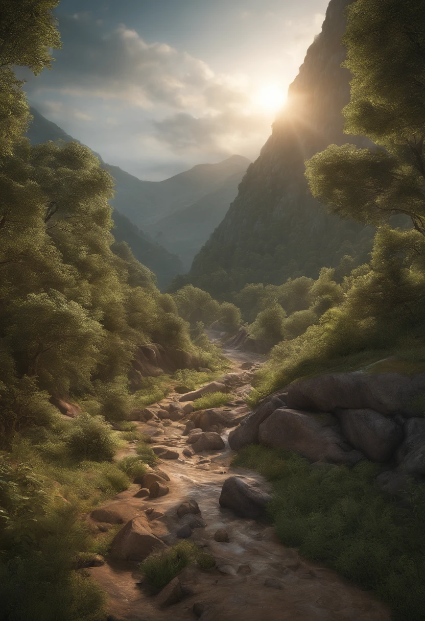 hdr, Intricate),Physical landslides caused by storms，The land is uneven，The feeling of slipping and pressing on the slope is complicated、This fascinating moment is captured in high-quality illustrations，And pay attention to the finest details and realistic shadows。Isometric 3D rendering using Octane Render and ray tracing will bring this magical forest to life