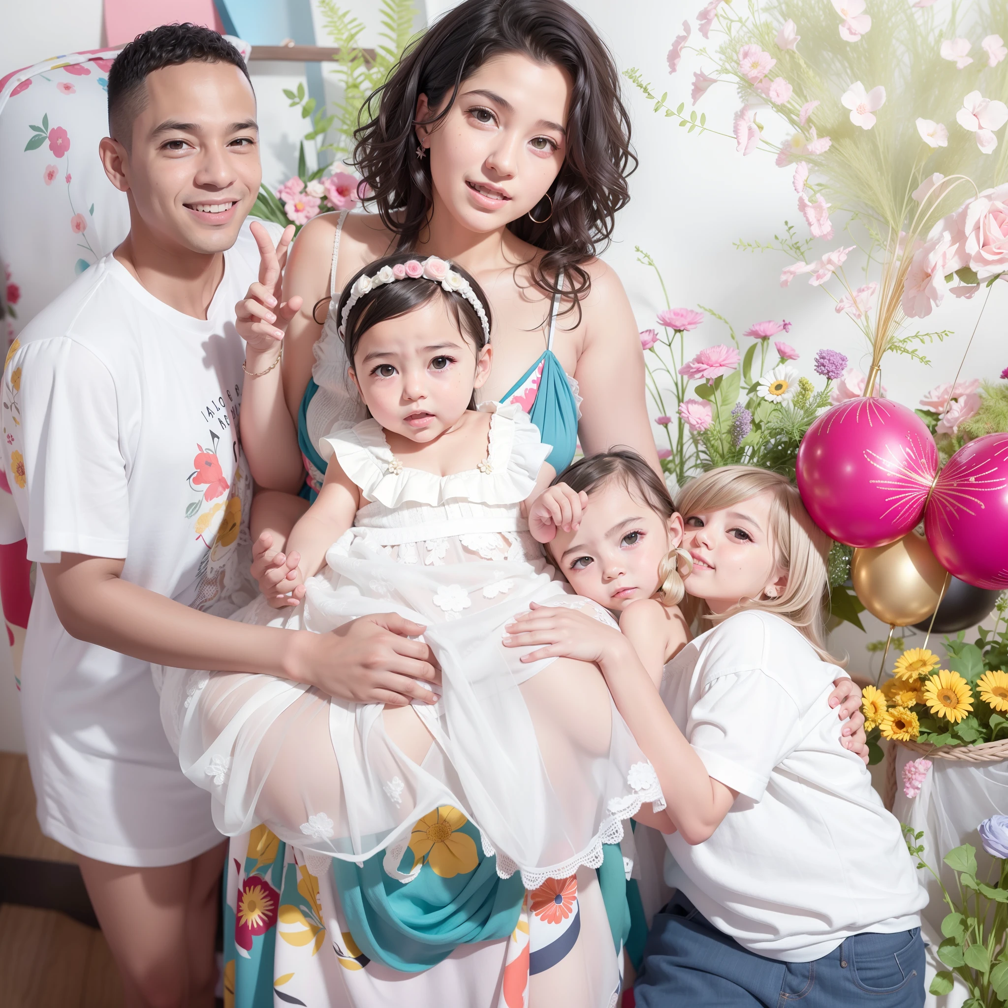 There are three posing for a photo with a woman and a baby, fa photography, 4 k post, Postagem 4k, photo shoot, Detalhes adicionais, 1 / 4 retrato, foto de uma bela, Malika Favre, belamente, Photo Session, 3/4 retrato, 3 / 4 retrato, babies in her lap, family portrait, fotografia materna 4K