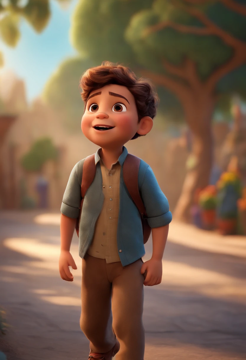 Image of a for a story in a YouTube video in Pixar format, It's the little allabester, He's the leader of the class, Es extrovertido, Playful and gets up for many things, pelo corto