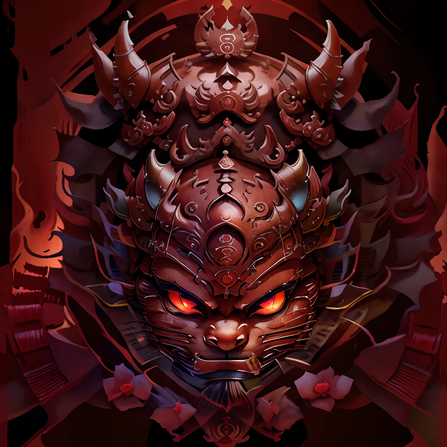 Samurai_Masks，simplebackground，glowing，red demon cat