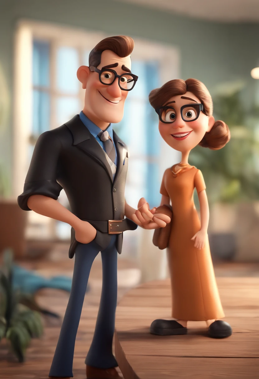 Cartoon character of a man wearing black glasses and a blue shirt, um personagem animado, Caractere estilizado, animation style rendering, 3D estilizado, Arnold Maya render, 3 d render stylized, toon render keyshot, Personagem 3D, Personagem 3D, 3d rendering stylized, 3 d character render, personagem de desenho animado, Personagem de close up, Pose de personagem, (Estilo Pixar) (master part:1.2) (Bokeh) (best quality) (pele detalhada) (textura detalhada) (8k) (argila) (Cinematic lighting) (foco nítido,Senta e vaza a parte superior do corpo