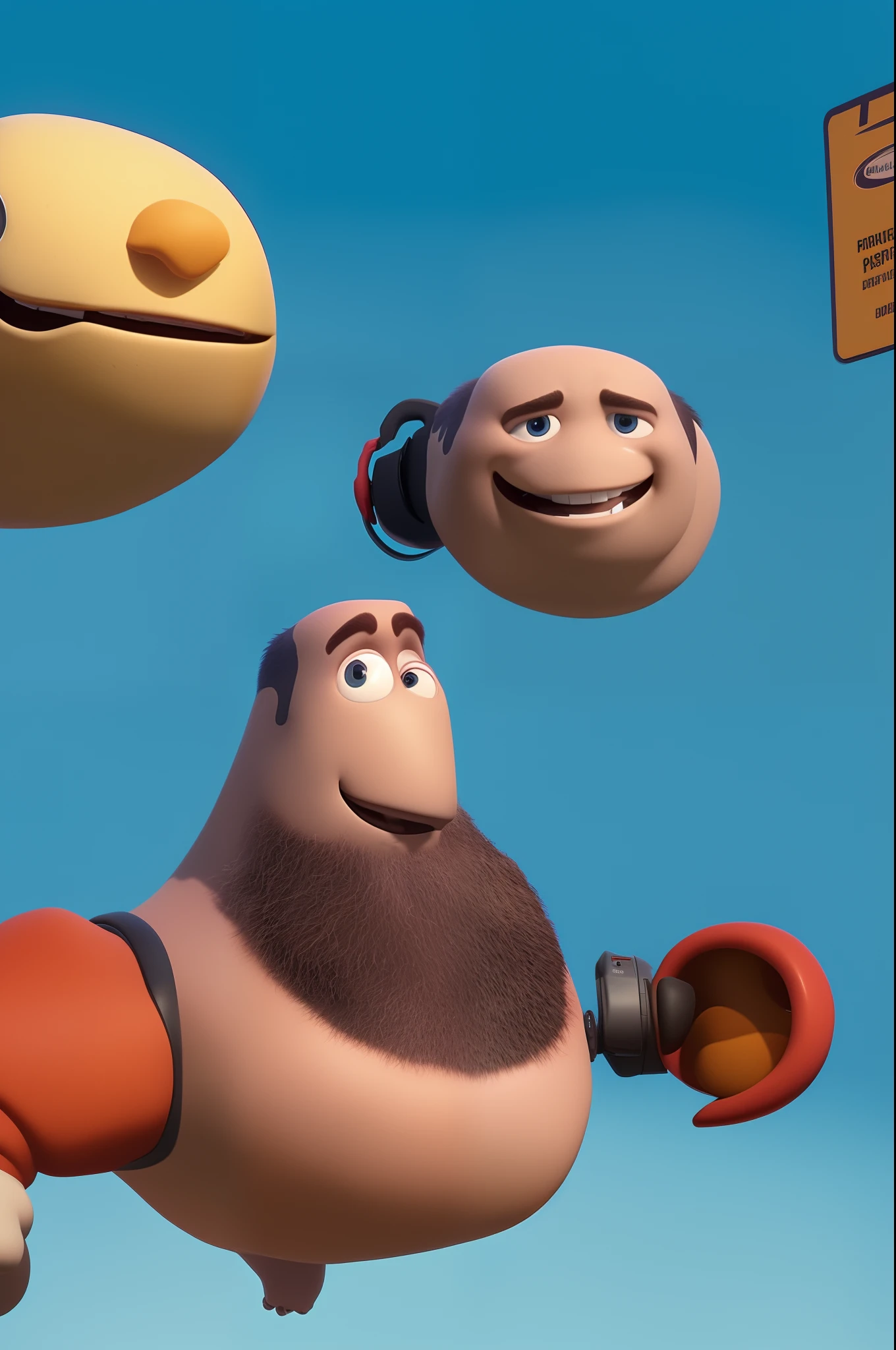 crie um personagem no estilo Pixar, em 3D, with the following characteristics chubby, careca, com barba, oculos retangular, rosto arredondado, terno