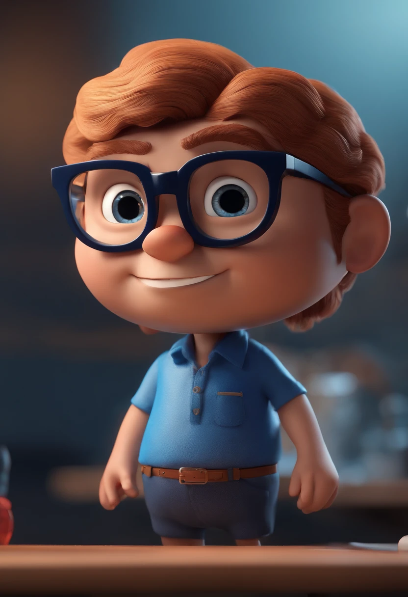 Cartoon character of a man with black glasses and a blue shirt, animation character, Caractere estilizado, animation style rendering, 3D estilizado, Arnold Maya render, 3 d render stylized, toon render keyshot, Personagem 3D, Personagem 3D, 3d rendering stylized, 3 d character render, personagem de desenho animado, Personagem de close up, Pose de personagem, (Estilo Pixar) (master part:1.2) (Bokeh) (best quality) (pele detalhada) (textura detalhada) (8k) (argila) (Cinematic lighting) (foco nítido
