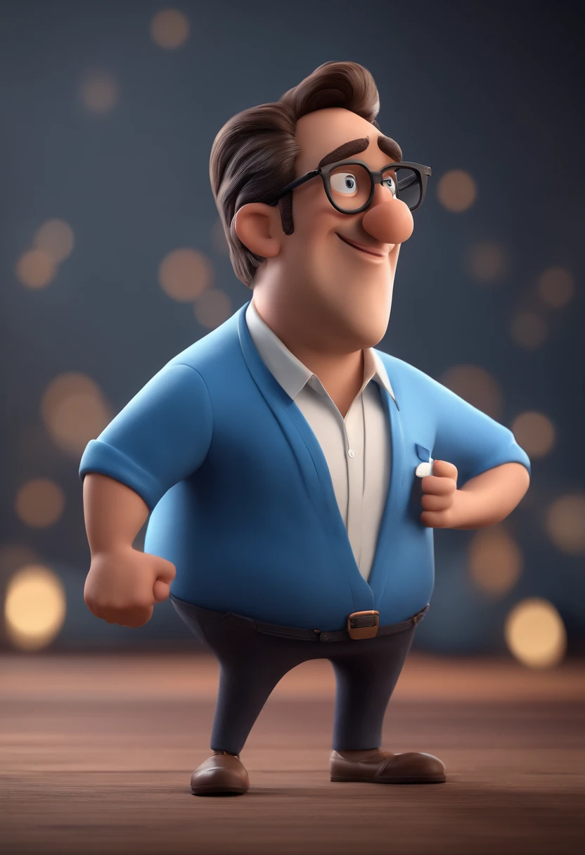 Cartoon character of a man with black glasses and a blue shirt, animation character, Caractere estilizado, animation style rendering, 3D estilizado, Arnold Maya render, 3 d render stylized, toon render keyshot, Personagem 3D, Personagem 3D, 3d rendering stylized, 3 d character render, personagem de desenho animado, Personagem de close up, Pose de personagem, (Estilo Pixar) (master part:1.2) (Bokeh) (best quality) (pele detalhada) (textura detalhada) (8k) (argila) (Cinematic lighting) (foco nítido