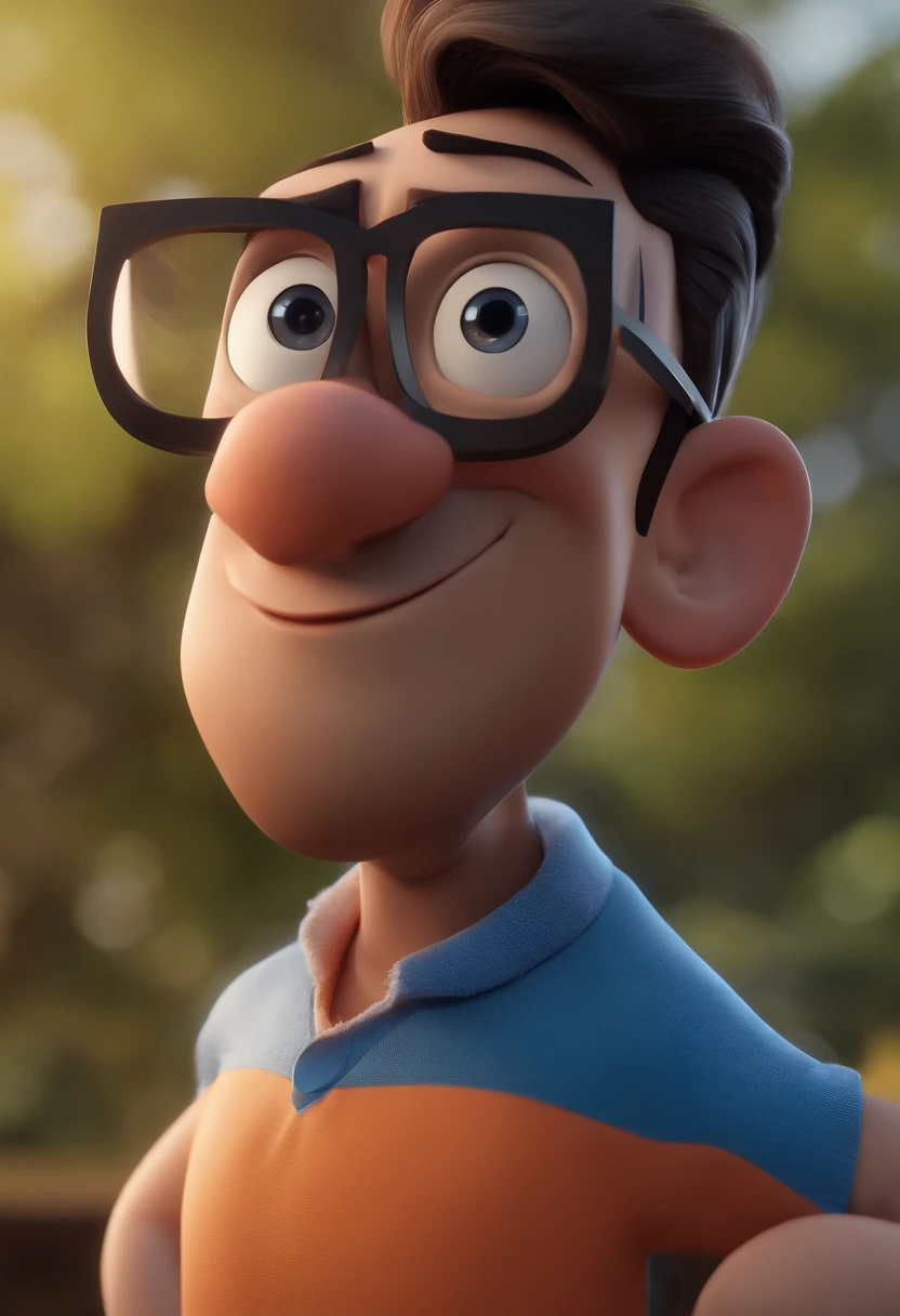 Cartoon character of a man with black glasses and a blue shirt, animation character, Caractere estilizado, animation style rendering, 3D estilizado, Arnold Maya render, 3 d render stylized, toon render keyshot, Personagem 3D, Personagem 3D, 3d rendering stylized, 3 d character render, personagem de desenho animado, Personagem de close up, Pose de personagem, (Estilo Pixar) (master part:1.2) (Bokeh) (best quality) (pele detalhada) (textura detalhada) (8k) (argila) (Cinematic lighting) (foco nítido