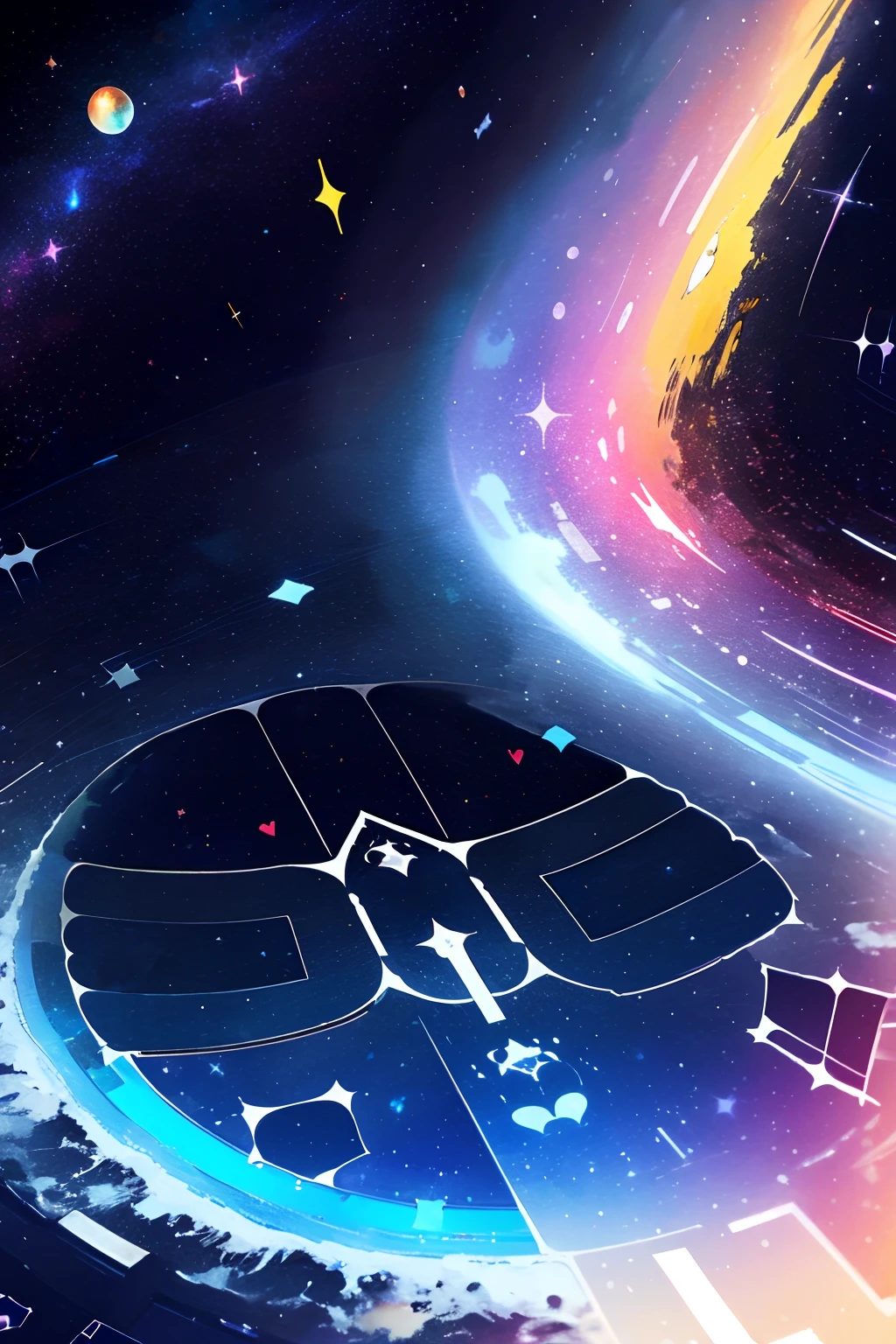eine Katze，cosmic starry sky，adolable，love heart，Solitude