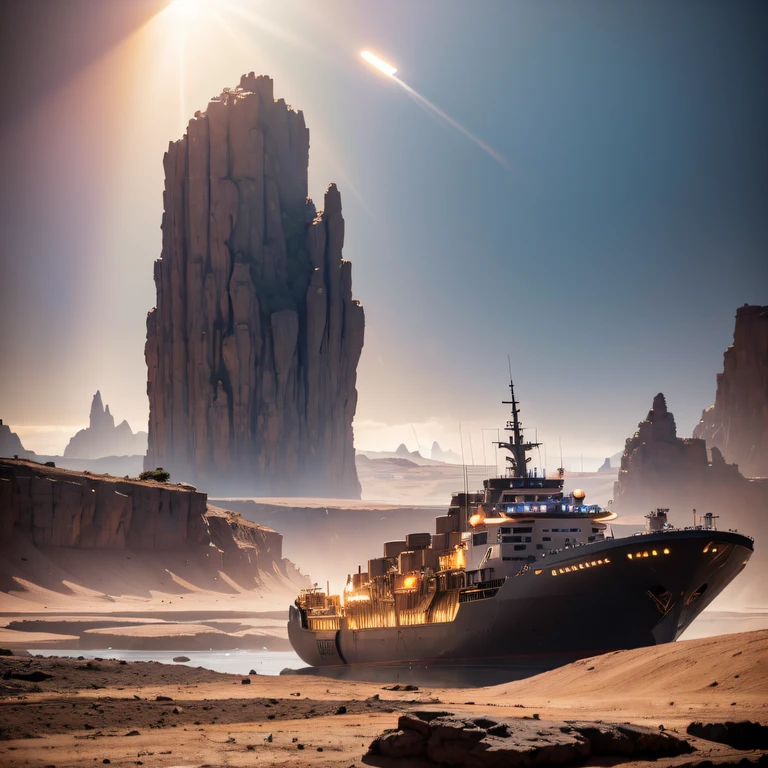The Great Rift Valley region of the Mo River alluvial plain of Mars,Rock Sugar Onyx Nuclear Power Command Gunship Platinum Cruiser Taxue Red Marble Glow Gunboat Space Station 1:3 Models,mid day,Cyberpunk art of a,Rembrandt light,Detail portrayal,macro shot,surface reflection,high definition detail,Dingdall effect,Light and shadow intensification,The light shines,particle fx,3D modeling,Surface reflected light,detail-rich,Onyx crewneck gunboat