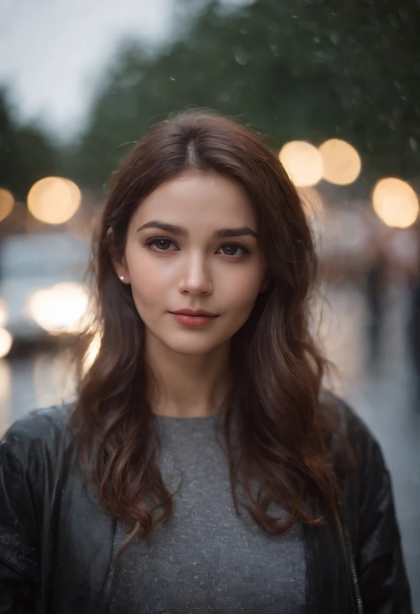 Girl on a rainy night,Front lens,Street background (Close-up Shot Shot:1.6),best qualtiy,f / 1 HD photography T bokeh,Depth of field Macro The atmosphere is sad