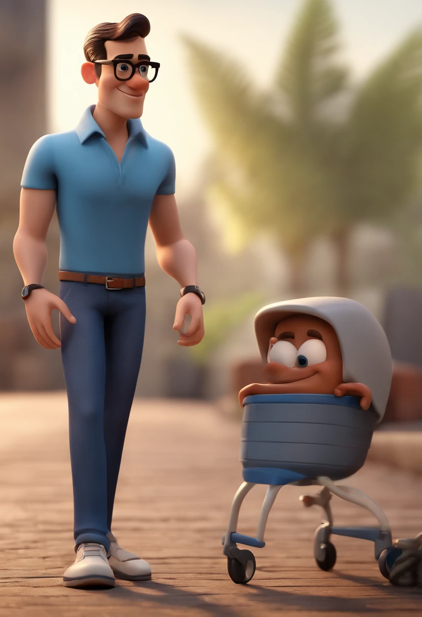 Turn the grandfather and grandson in the photo into a Disney Pixar-style poster